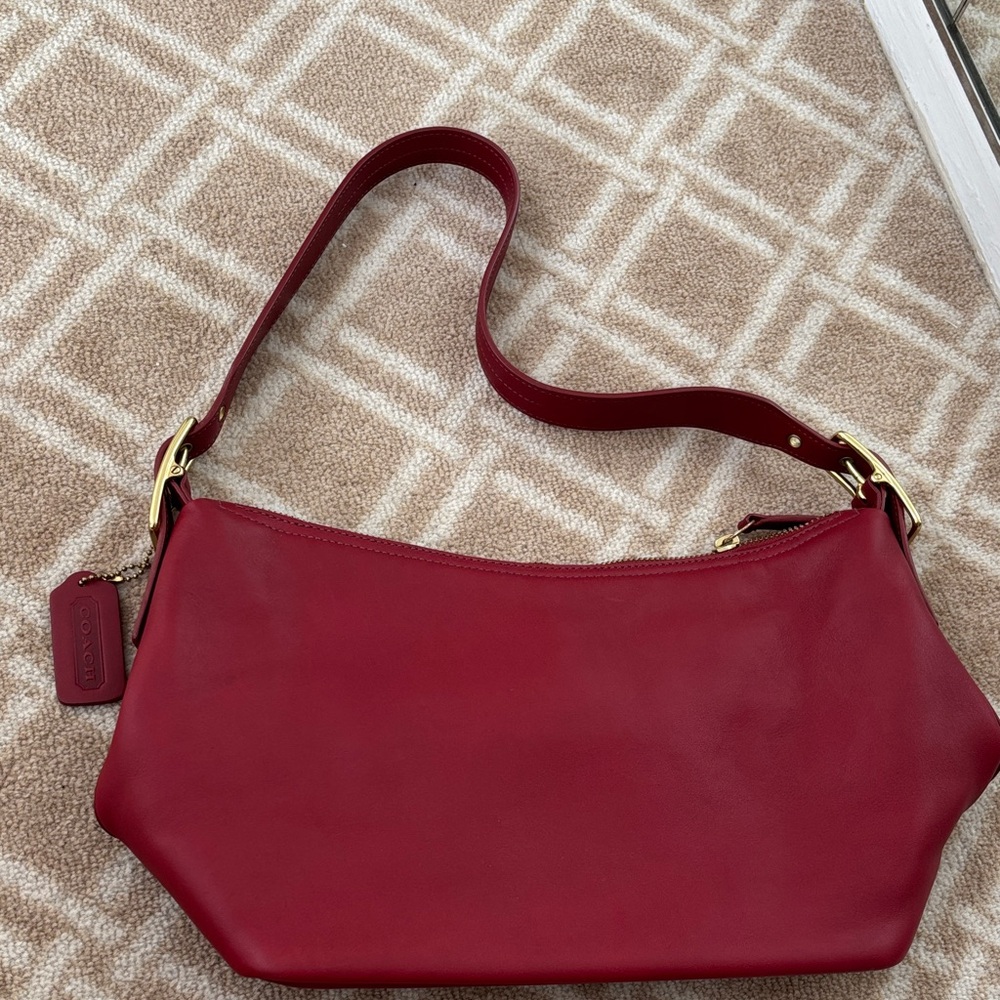 Coach Red Leather Shoulder Bag with Gold Hardware